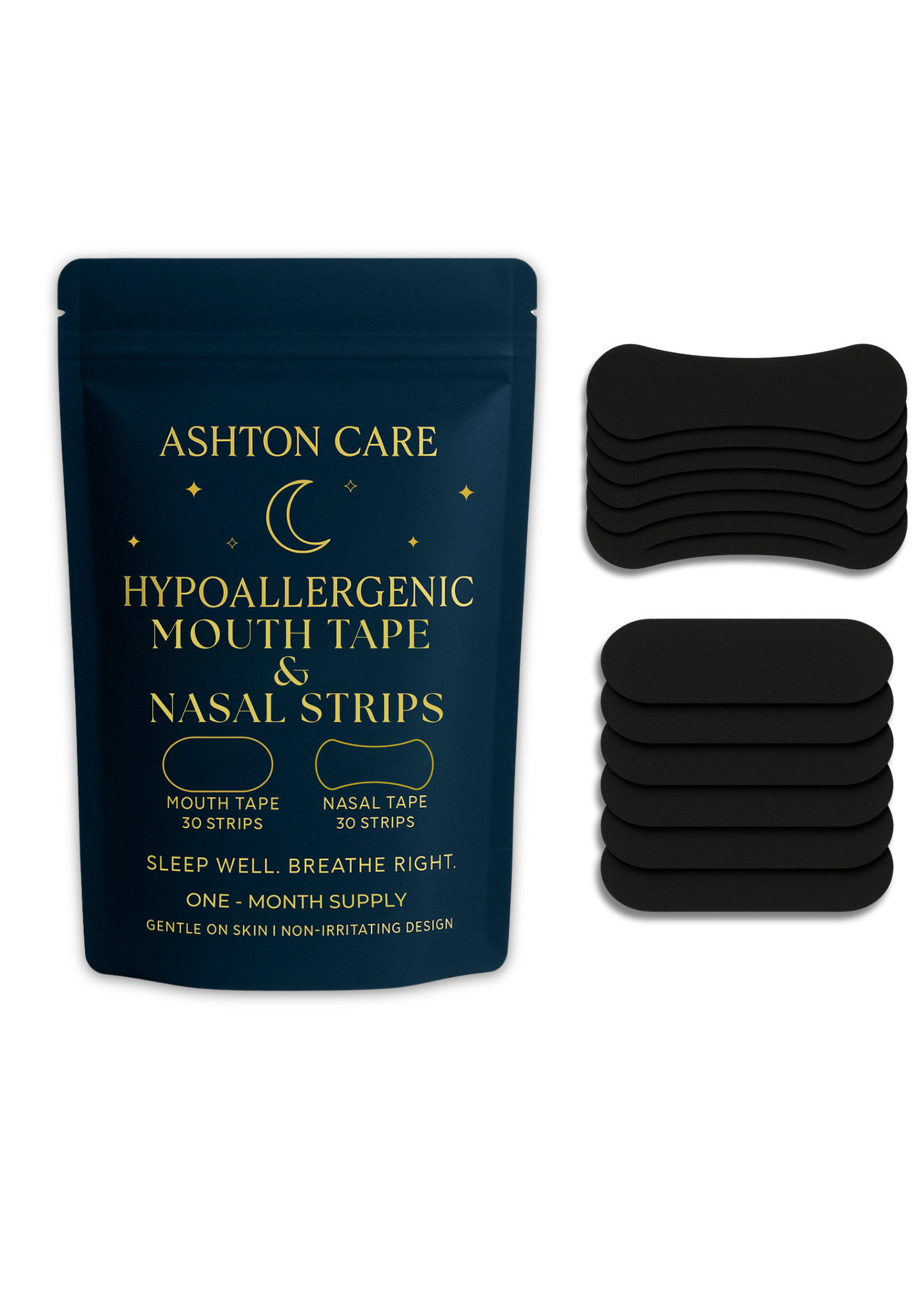 Ashton Care 60-Piece Sleep Tape Set – Embrace Peaceful Nights with 30 Mouth Tapes + 30 Nasal Strips for Snoring Relief