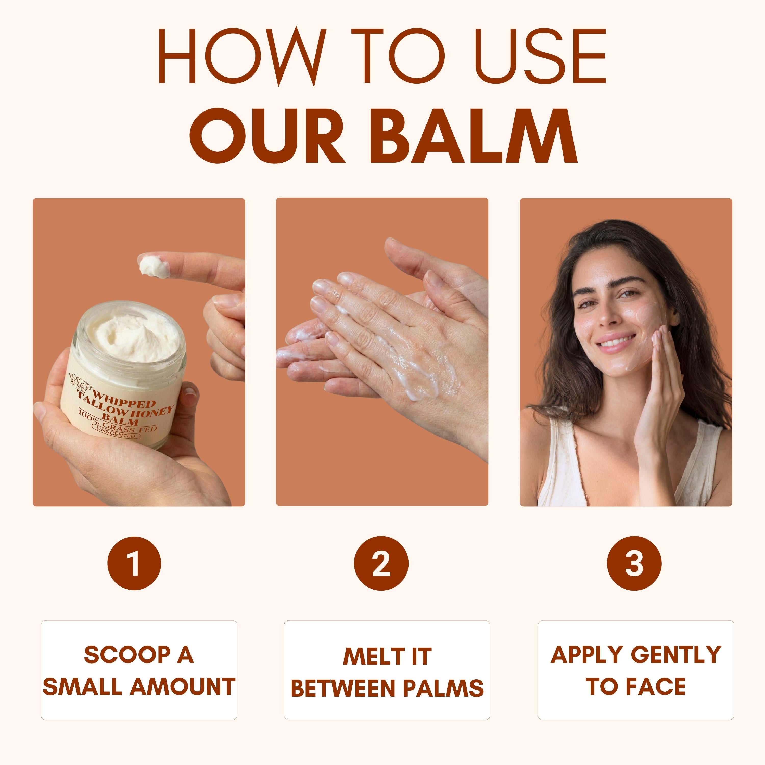 Whipped Beef Tallow and Honey Face Balm (Unscented) - Made from 100% Grass Fed Beef Tallow